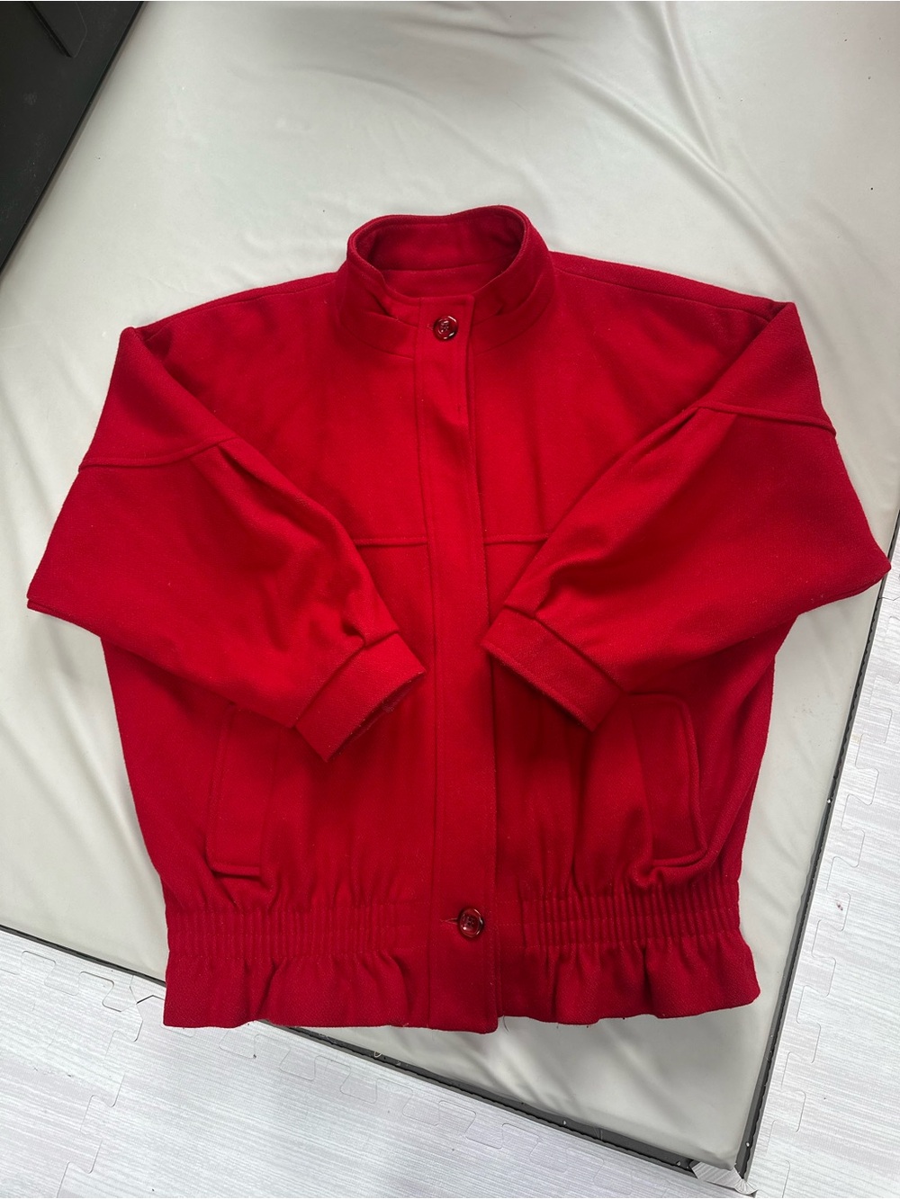 Vintage 100% Wool Ruby Red Jacket | drop shoulder  | Retro Wool Coat